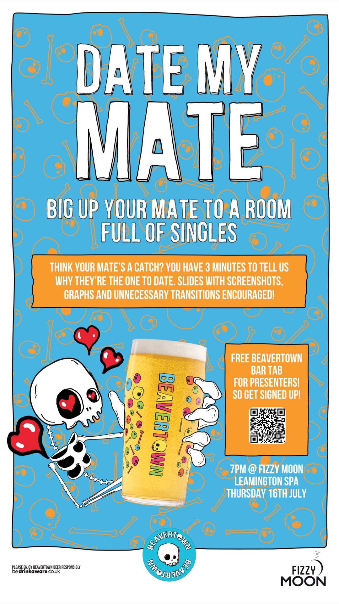 Date My Mate — Fizzy Moon x Beavertown dating night, Thursday 16 July. Pitch your single mate to the room or come to watch.