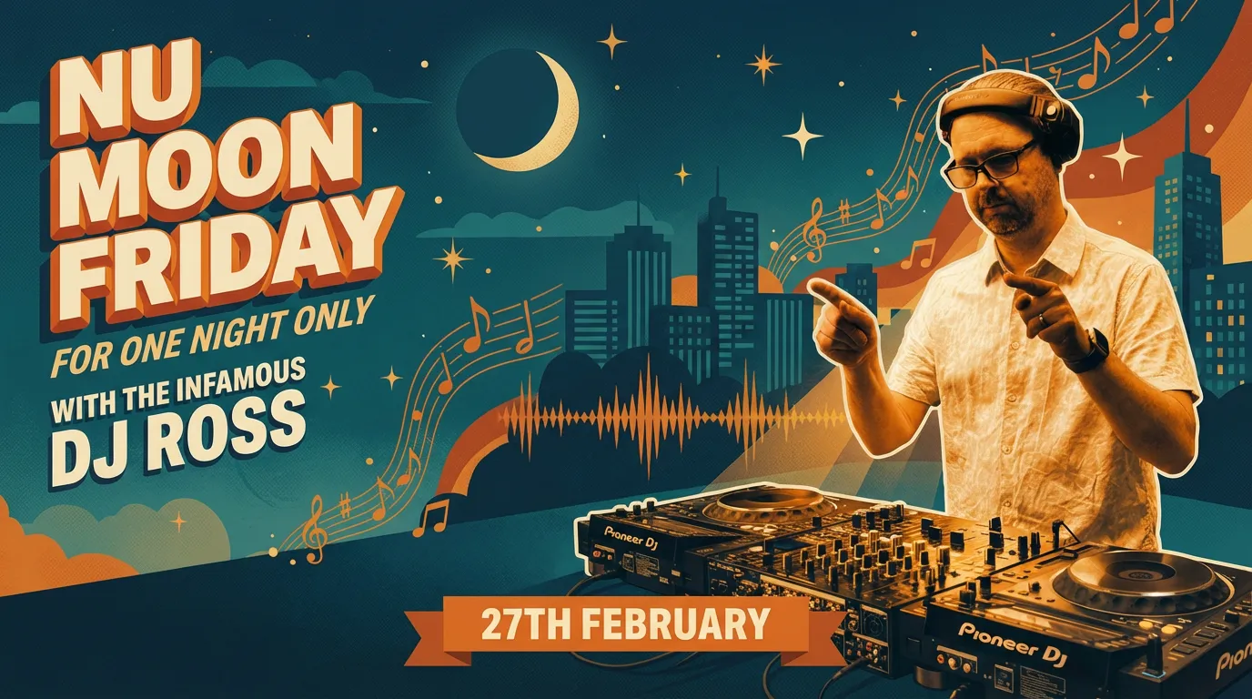 DJ Ross Nu Moon Friday event poster — 27 February 2026 at Fizzy Moon Brewhouse