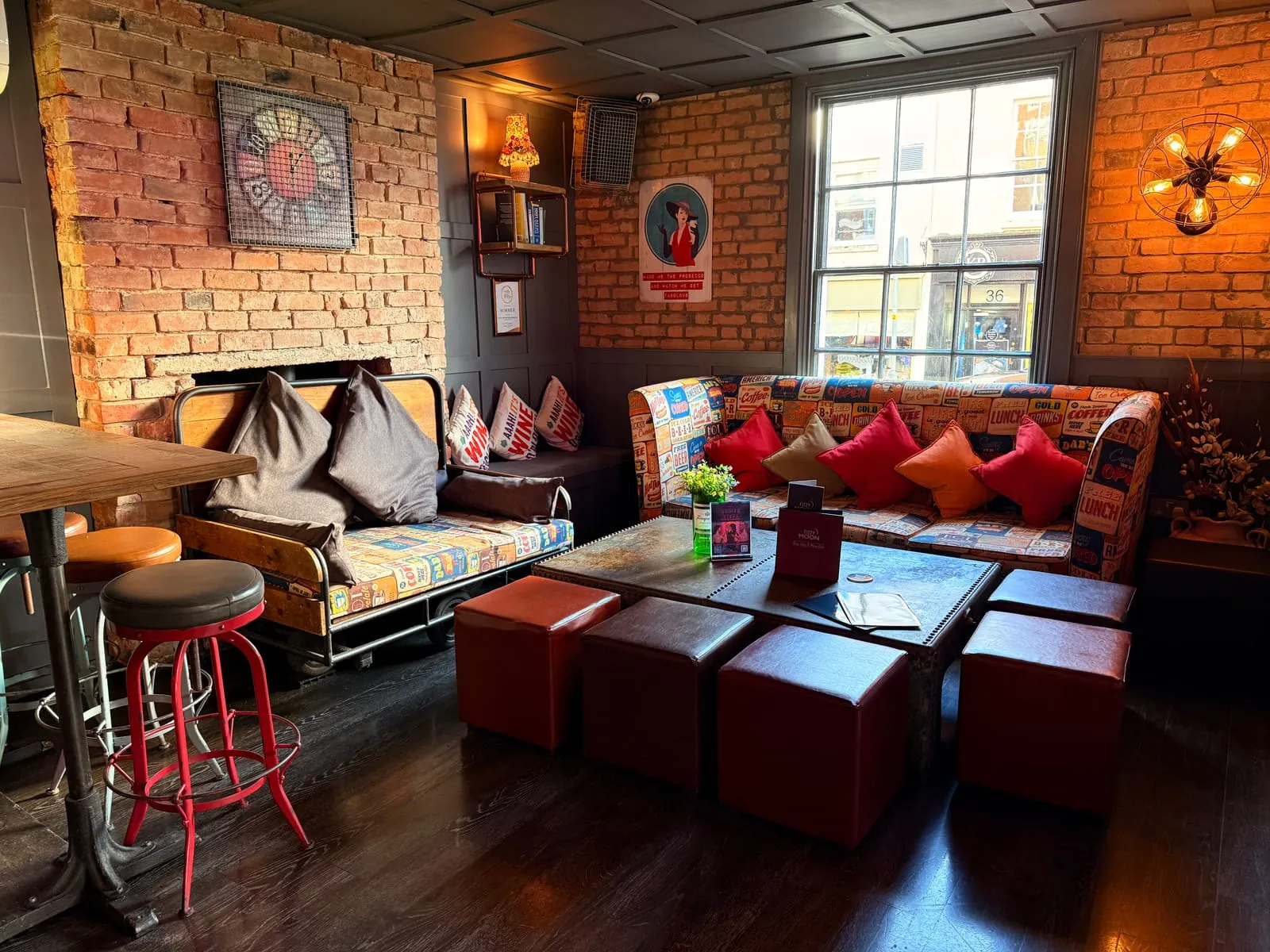Dining area with mood lighting at Fizzy Moon Leamington Spa